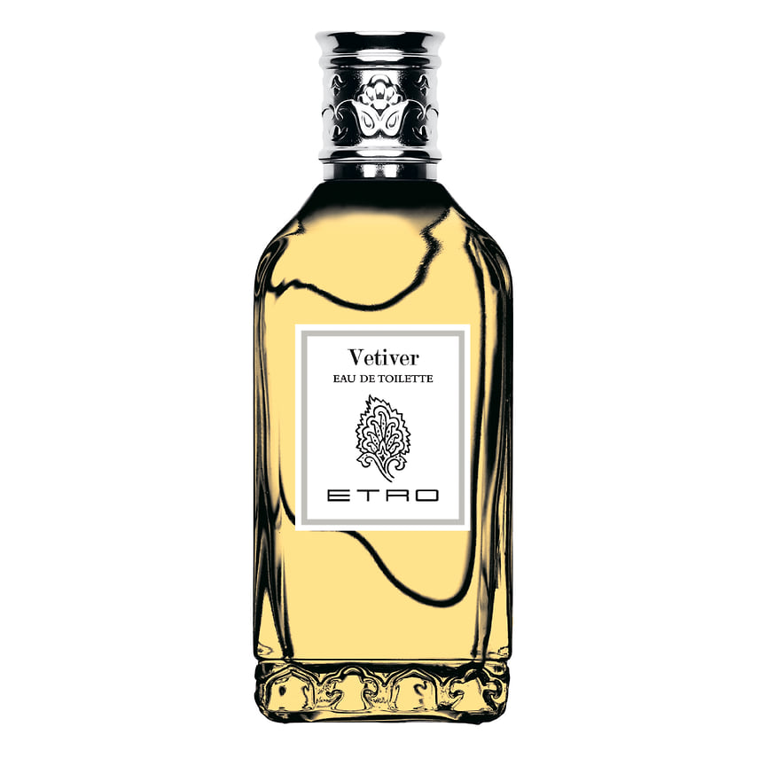 Etro, туалетная вода Vetiver. Ноты: мускатный шалфей, артемизия, бергамот, петитгрейн, ветивер, кипарис, кед, табак, амбра и мускус.