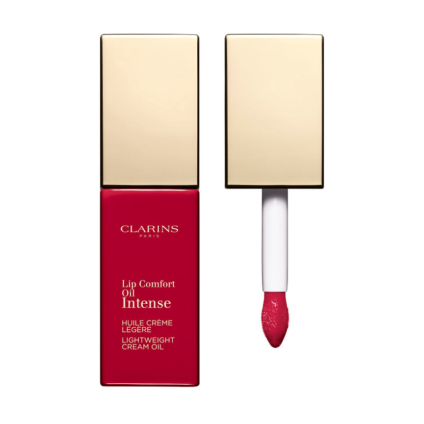 Clarins, масло-тинт для губ Lip Comfort Oil с ухаживающей формулой на основе растительных масел клюквы, лесного ореха и жожоба, оттенок 07, Intense Red.