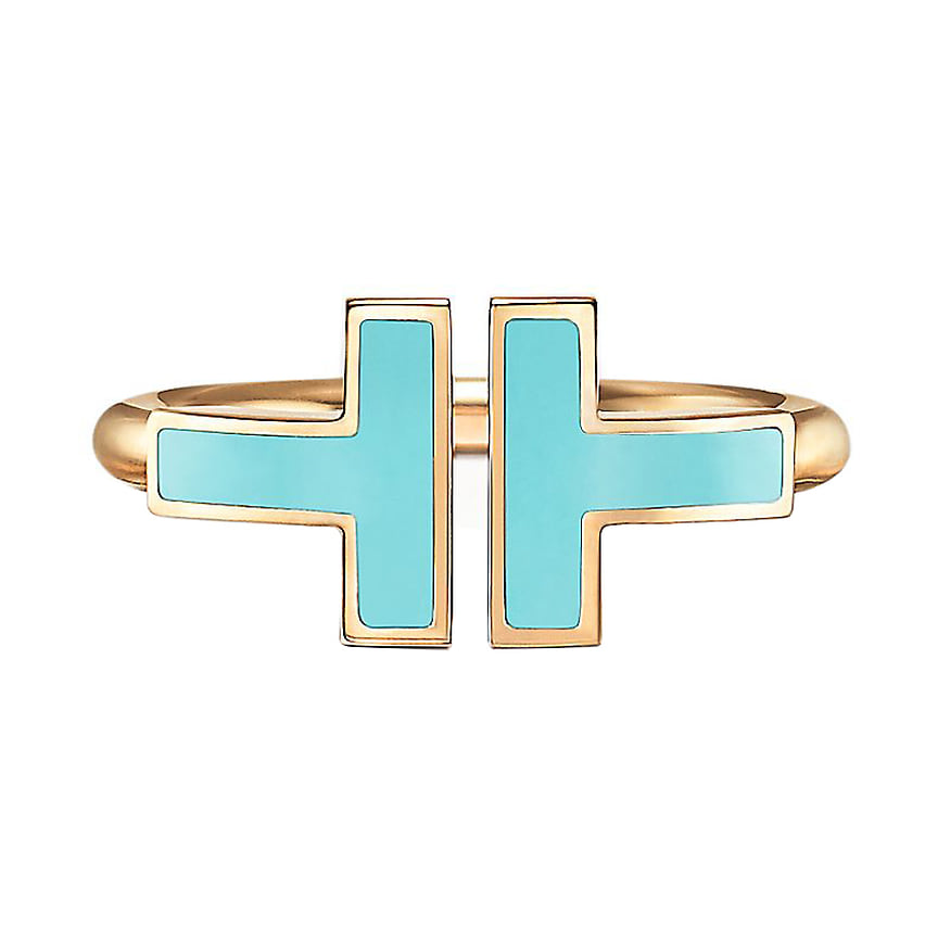 Tiffany &amp; Co., кольцо Tiffany T, розовое золото, бирюза