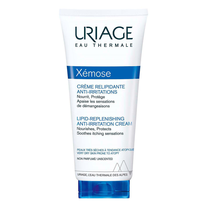 Uriage, липидовосстанавливающий крем Xemose Lipid-Replenishig Anti-Irritation Cream против раздражений для ухода за суперсухой, шелушащейся кожей. Состав: термальная вода Урьяж, церастерол, масло Ши. Подходит для новорожденных, детей и взрослых.