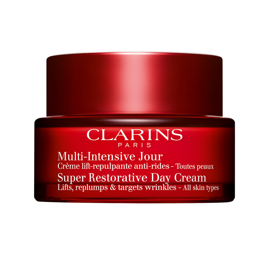 Clarins, восстанавливающий дневной крем с эффектом лифтинга Super Restorative Day Cream: разглаживает кожу, восстанавливает ее плотность, придает сияние. Состав: растительный комплекс на основе органических экстрактов харунганы и улекса, витамин С, органический экстракт баланитеса египетского, растительный сквалан и органический экстракт панкрация морского.