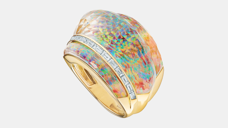 Stephen Webster, кольцо Crystal Haze II, желтое золото, опал, кварц, бриллианты