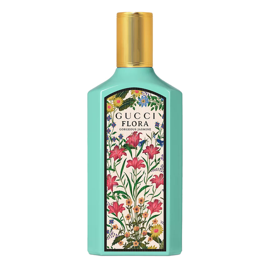 Gucci, цветочная туалетная вода Flora Gorgeous Jasmine. Ноты: итальянский мандарин, бергамот, черный перец, жасмин, жасмин самбак, магнолия, дамасская роза, сандал, бензоин, пачули. Парфюмер: Альберто Морильяс.