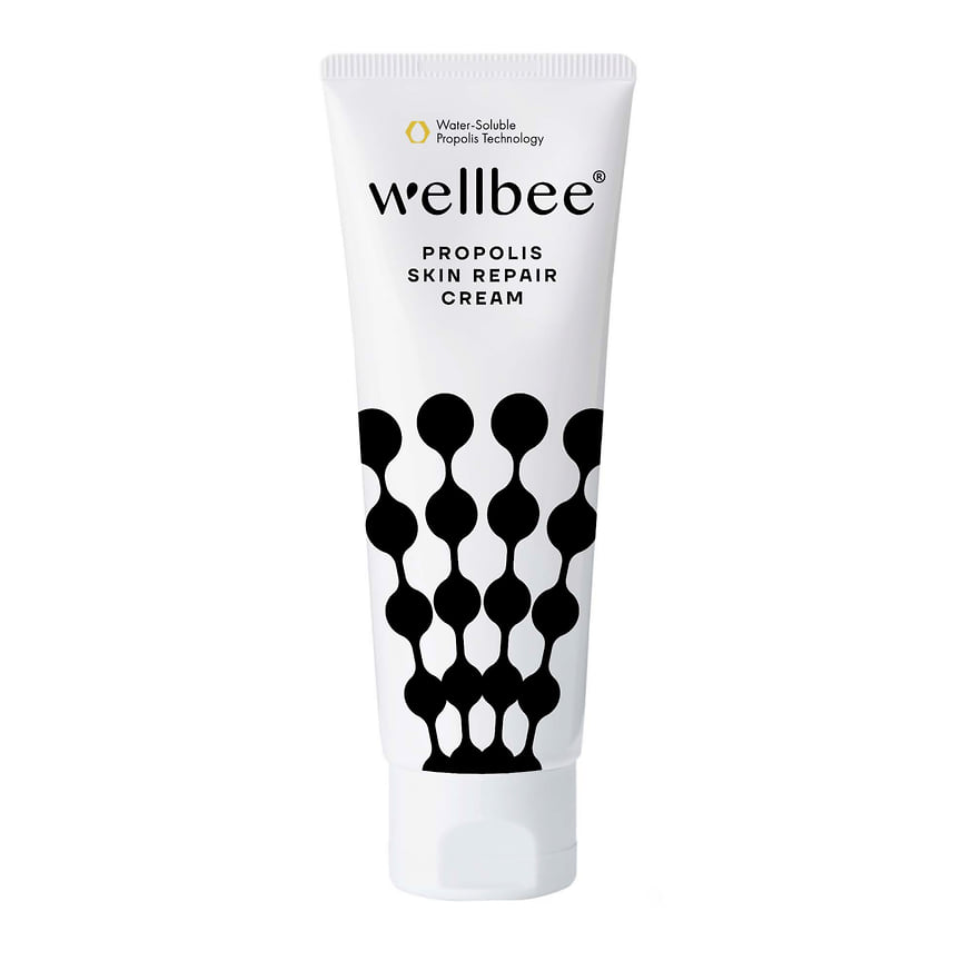 Wellbee, универсальный крем с водорастворимой формой прополиса в своем составе -снимает шелушение, сухость и зуд кожи.