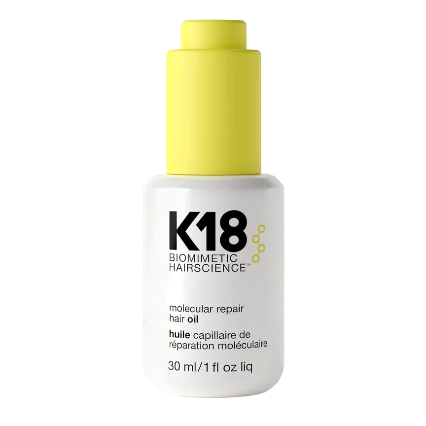 K18, молекулярное восстанавливающее масло для волос: укрепляет, восстанавливает повреждения и уменьшает пушистость. Не содержит силикона