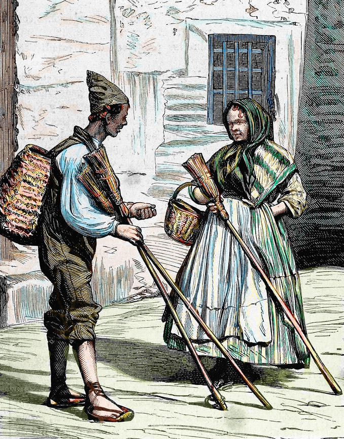 Продавцы метел, Валенсия, Испания, цветная гравюра, 1872год
