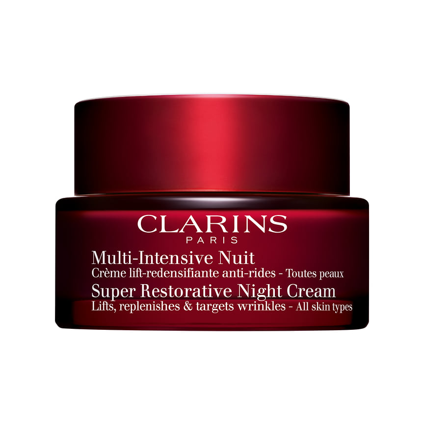 Clarins, восстанавливающий ночной крем Multi-Intensive Nuit с эффектом лифтинга с органическим экстрактом харунганы, растительным аналогом ретинола.