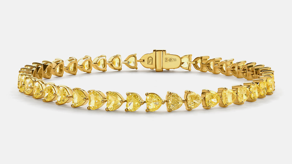 Браслет, желтое золото, желтые бриллианты огранки «сердце» общим весом 8,7 карата, Parure Atelier