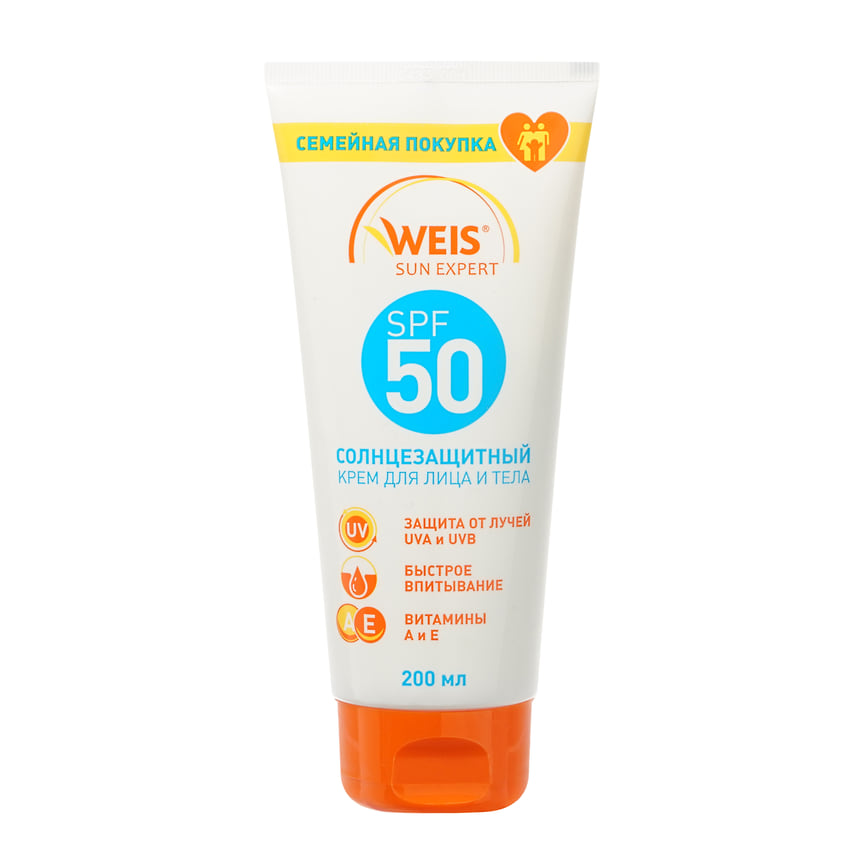 Weis, солнцезащитный крем для лица и тела Sun Expert от UVA и UVB лучей. В составе: витамины А и Е