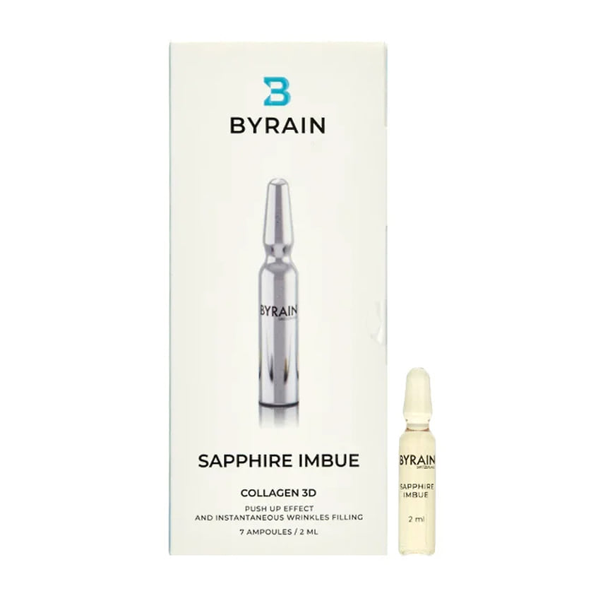 Byrain, омолаживающий ампульный концентрат Sapphire Imbue. В составе: морской коллаген, стволовые клетки проростков пшеницы и аллантоин