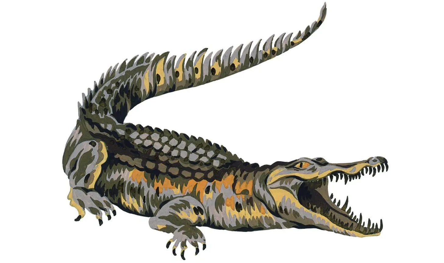 Крокодил, нарисованный в качестве эмблемы художником Робертом Джорджем в 1927 году