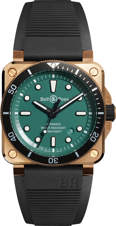 Часы BR03 Diver Black Green Bronze, бронза, 42 мм, Bell &amp; Ross
