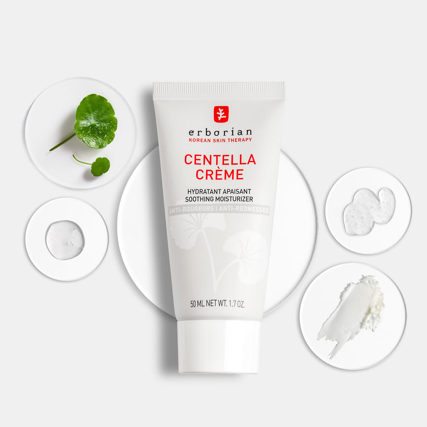 Erborian, крем для лица Centella Cream: оказывает антивозрастное действие и увлажняет кожу. Формула обогащена гиалуроновой кислотой и экстрактом центеллы азиатской. Подходит для чувствительной и реактивной кожи