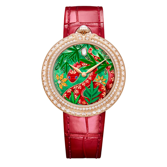 Часы Chinese New Year Automatic, Harry Winston, золото, перламутр, лак, инкрустация камнями