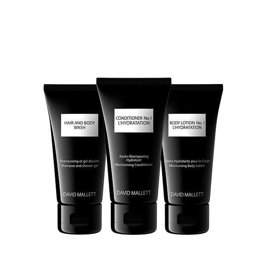 David Mallett, тревел набор средств для волос и тела Travel Kit Trio: шампунь, кондиционер, лосьон для тела.
