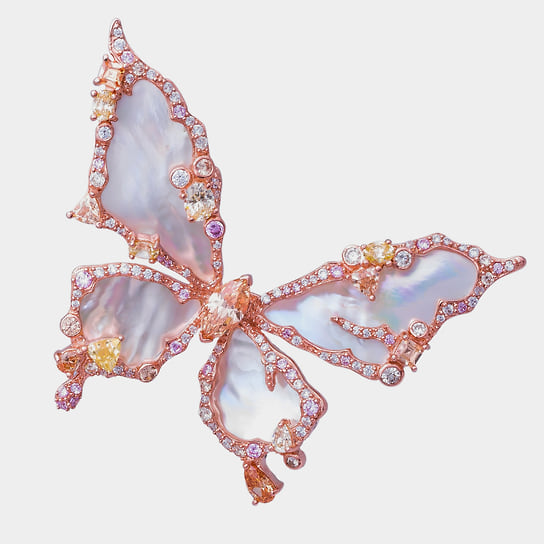 Брошь Butterfly, серебро, перламутр, кубический цирконий, Style Avenue