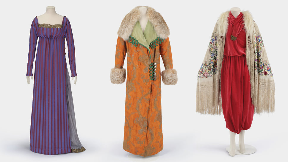 Paul Poiret, вечернее платье, вечернее пальто и платье-брюки с накидкой, 1911 год