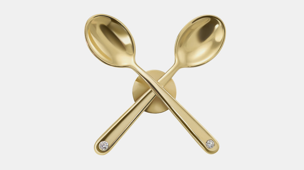 Брошь Mercury в виде двух скрещенных ложек, инкрустированных бриллиантами