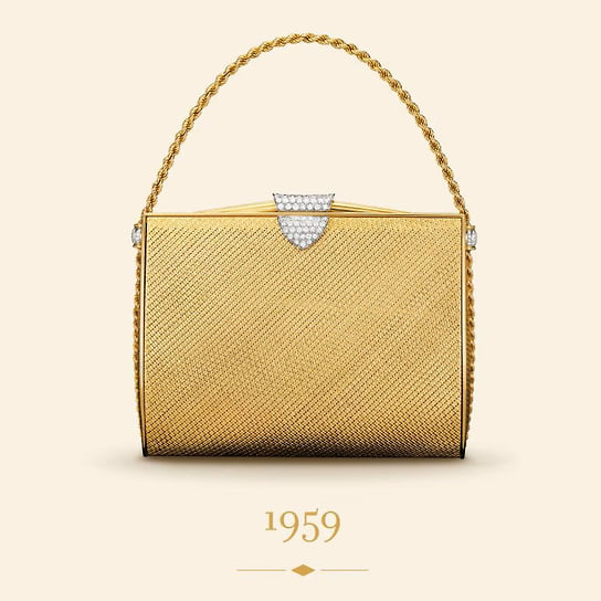 Вечерняя сумка Vannerie, 1959 год. Желтое золото, платина, бриллианты