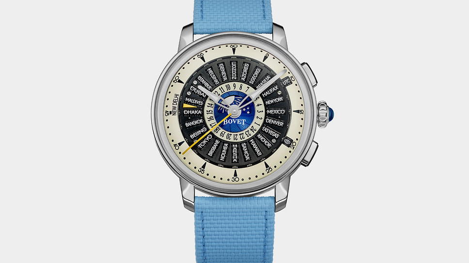 Номинация «Мужские сложные часы»: Bovet Recital 30, автоматический механизм с указателем 24 часовых поясов Земли, дополнительной минутной стрелкой для поясов, некратных 1 часу, индикатором «день/ночь» и запасом хода 62 часа; корпус 42 мм — титан; цена — 73,5 тыс.