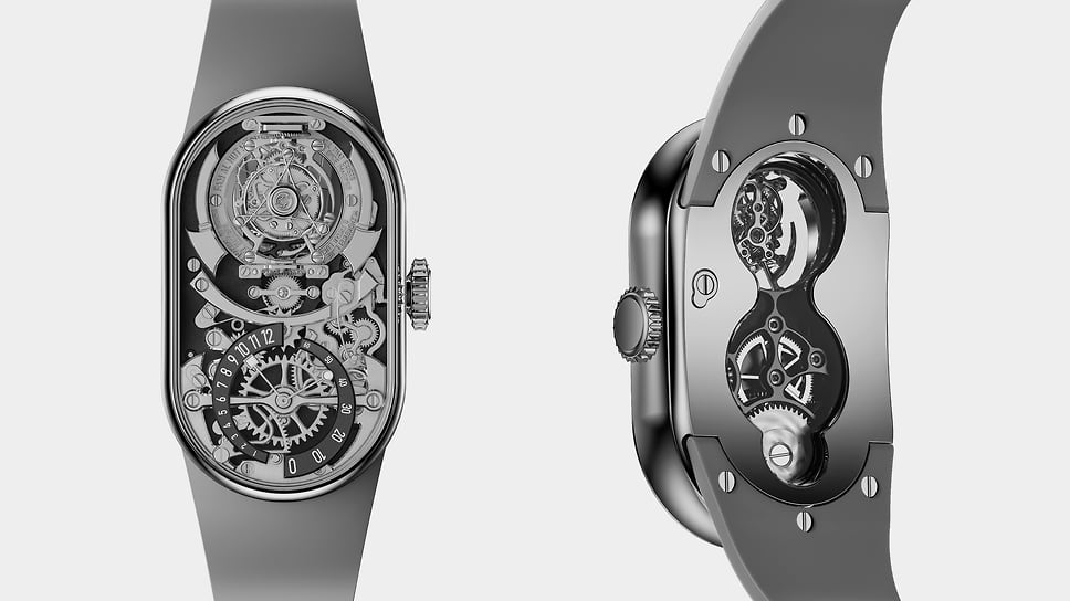 Специальная номинация «За дерзость»: Fam Al Hut Mobius (Китай), механизм с турбийоном, ретроградным «прыгающим» указателем часов, ретроградным указателем минут, ручным заводом и запасом хода 50 часов; корпус 24,3 Х 42,2 мм – сталь; цена – 27 тыс.