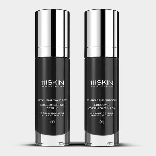 111SKIN, двухэтапный уход Exosome Face Lift - сыворотка Exosome Shot Serum и ночная маска Exosome Overnight Mask: борется с видимыми признаками старения, подтягивая и укрепляя кожу