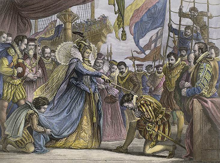 Фрэнсис Дрейк, 4 апреля 1581 года посвященный королевой Елизаветой в рыцари, заработал на грабеже испанского флота около &amp;pound;500 тыс.