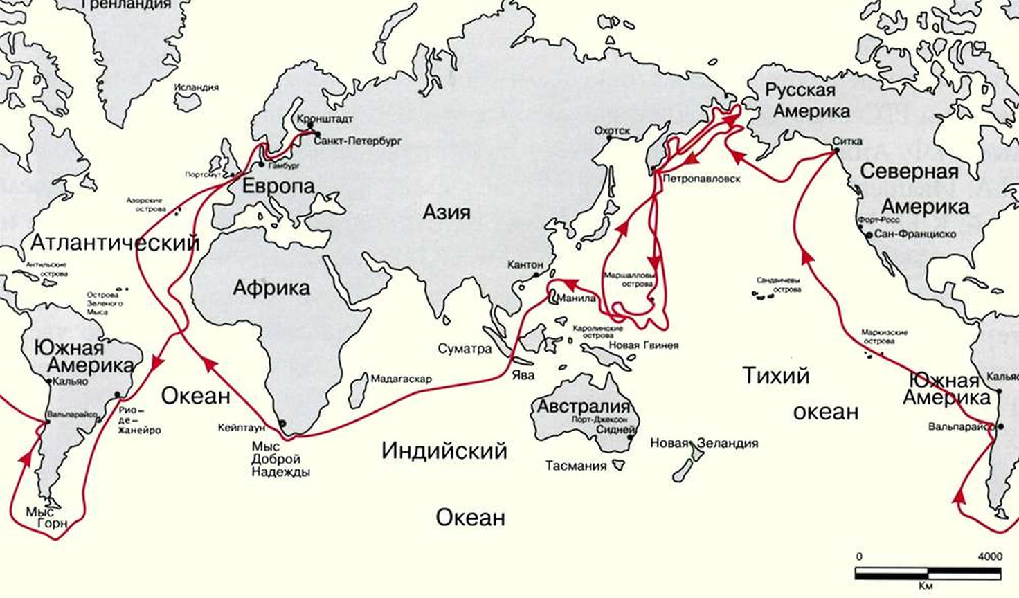 Маршрут плавания Ф. П. Литке на шлюпе «Сенявин» в 1826–1828 гг