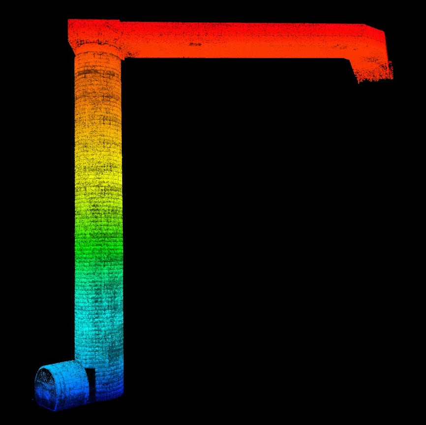 Опорная 3D-модель вентиляционной шахты, построенная с помощью ГНСС-RTK сканера SLAM CHCNAV RS10