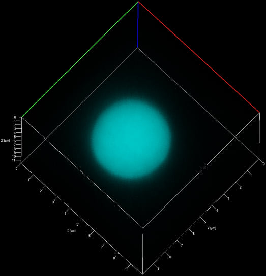 3D-конфокальное люминесцентное изображение полистирольной микросферы