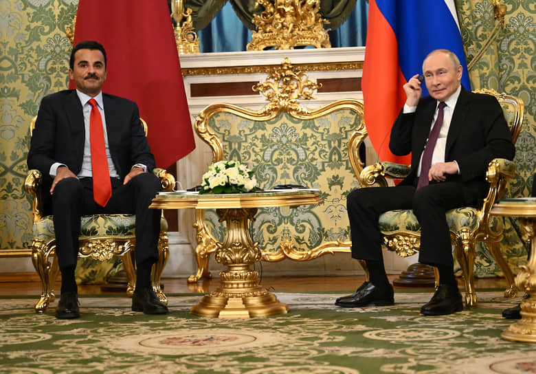 Владимир Путин и эмир Катара Тамим бен Хамад Аль Тани в Кремле