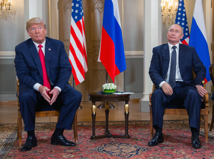 Дональд Трамп и Владимир Путин в июле 2018 года