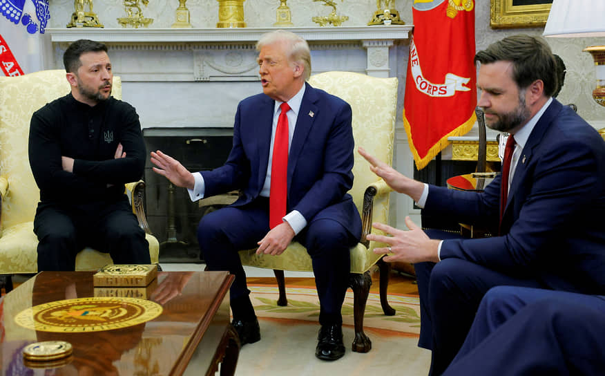 Слева направо: Владимир Зеленский, Дональд Трамп и Джей Ди Вэнс в феврале 2025 года