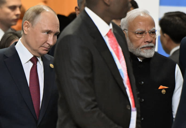 Президент Владимир Путин и премьер-министр Индии Нарендра Моди на саммите БРИКС в Казани (2024 год)