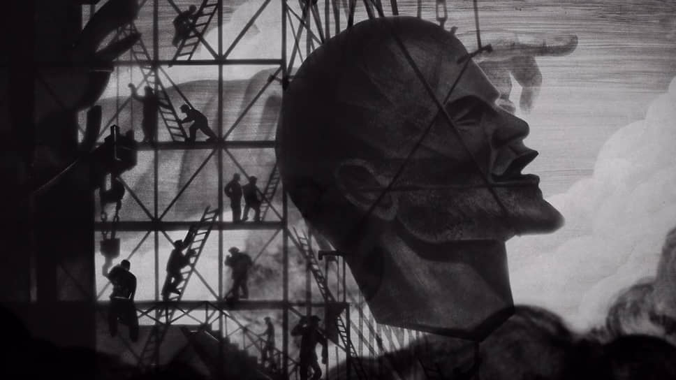 Образ Ленина по ходу фильма из монумента превращается в тень (кадр из фильма «Сокровенный человек»)