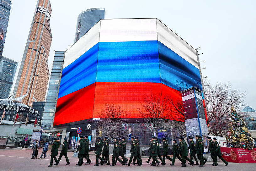 Медиафасад в районе Москва-Сити