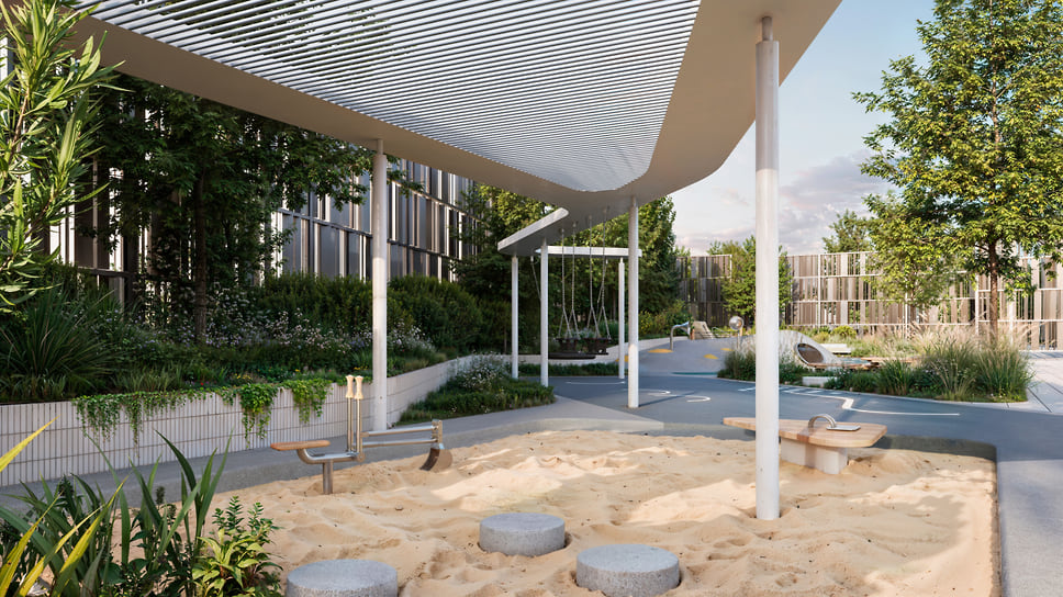 Визуализация территории детского сада в жилом комплексе STONE Sokolniki