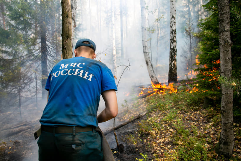 Тушение лесного пожара на горе Волчихе