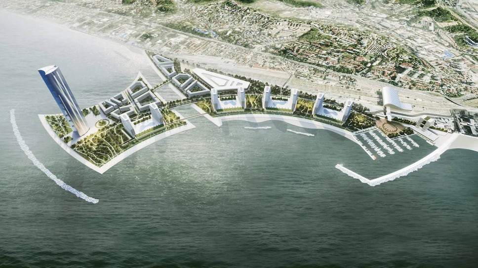 Проект насыпного полуострова включает яхтенную марину, бизнес-центр, гостиницу-небоскреб, виллы и пляжи