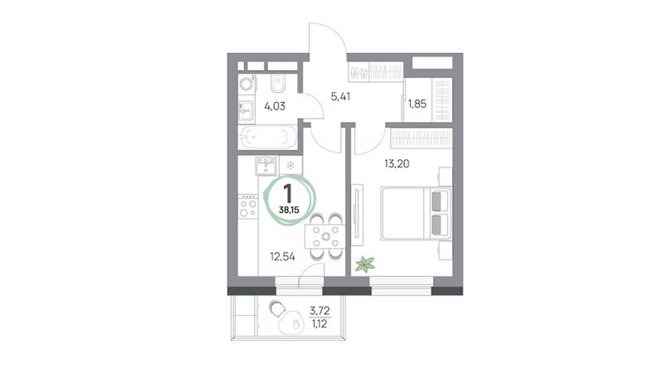 1-комнатная 38,15 м?. Компактная квартира с классической планировкой