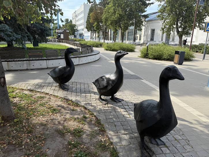 Чугунные гуси на арзамасском тротуаре