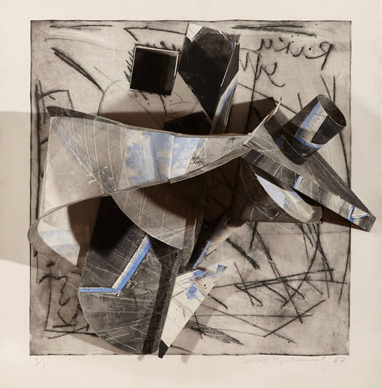 Олег Кудряшов. Конструкция. 1986. Бумага, сухая игла, акварель
