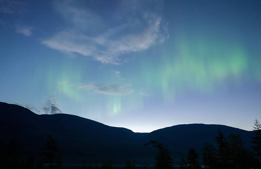 Полярное сияние в небе над территорией Путоранского заповедника, Красноярский край
