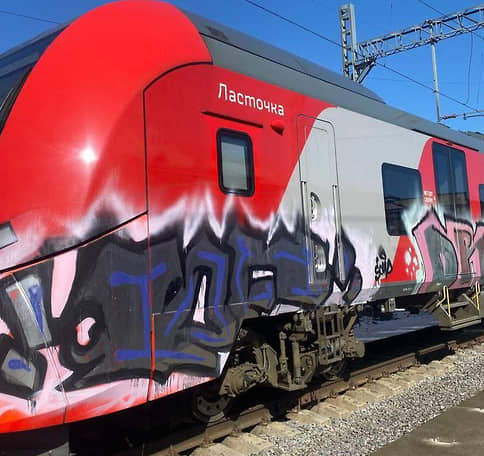 Электропоезд «Ласточка» подвергся нападению граффитистов в Петербурге