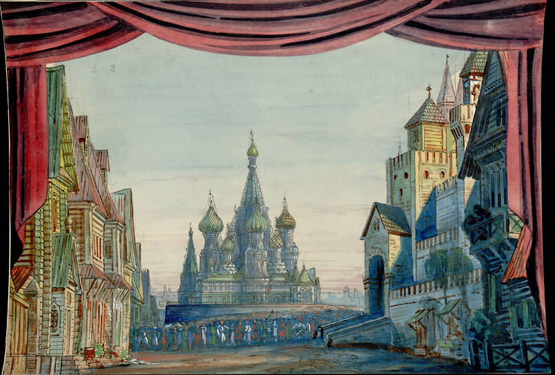1874 г. «Площадь Кремля». Эскиз декорации к спектаклю «Жизнь за царя». «Эпилог», сцена 3