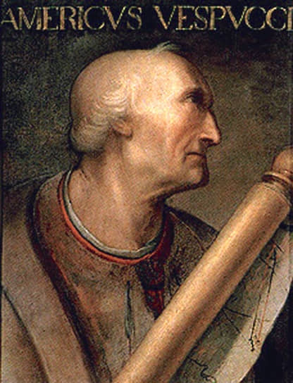 Итальянский путешественник и мореплаватель, в честь которого была названа Америка, Америго Веспуччи (1454–1512 гг. н. э.). Автор возможно, Кристофано дель Альтиссимо