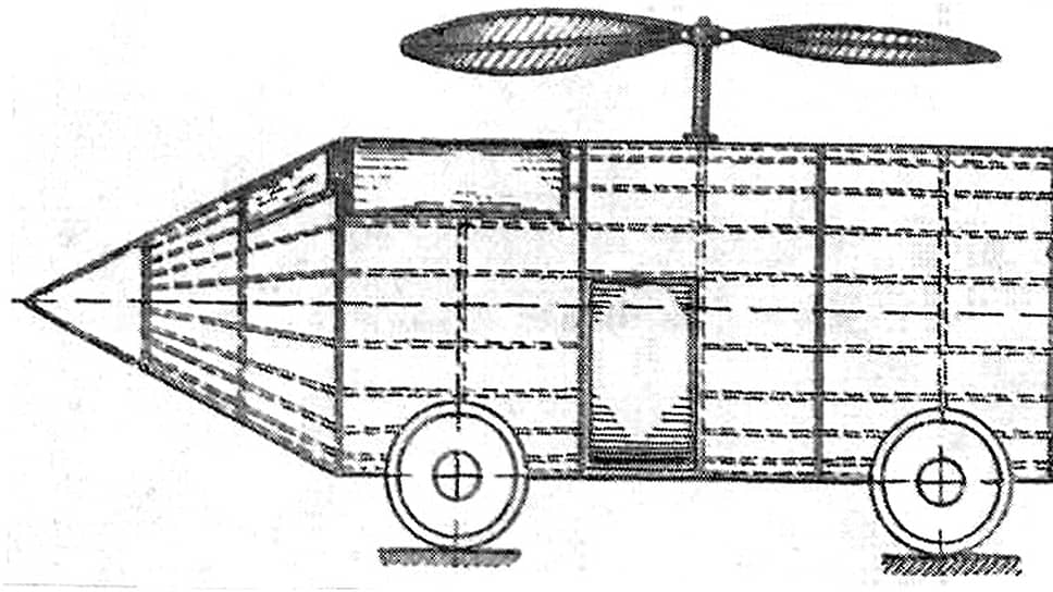 1868 год. Чертеж электролета Александра Лодыгина