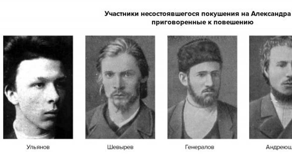 Участники покушения на императора Александра III Ульянов, Шевырев, Генералов, Андреюшкин и Осипанов