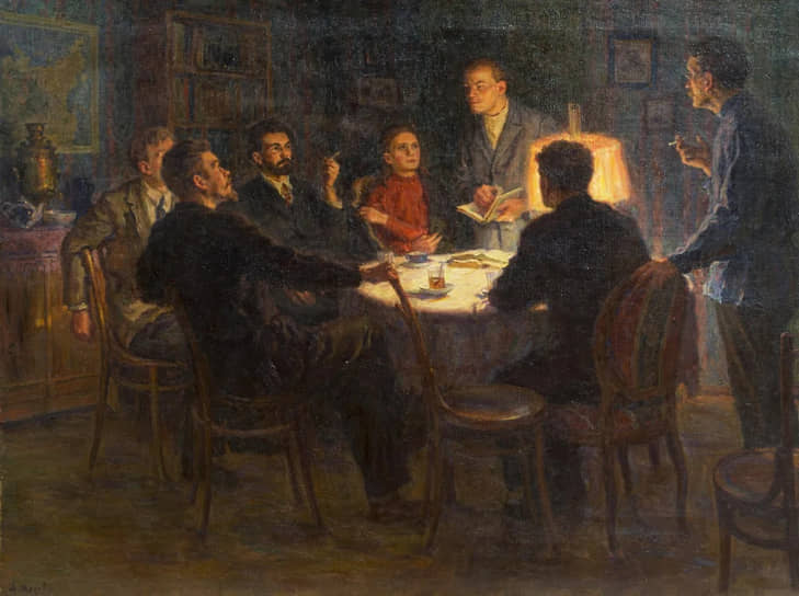 Владимир Ульянов в Самарском кружке в 1893 году. Картина Александра Моравова 1937 года