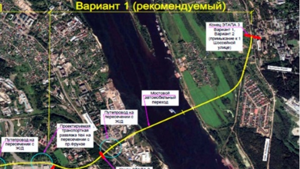 Схема размещения третьего моста через Волгу в Ярославле